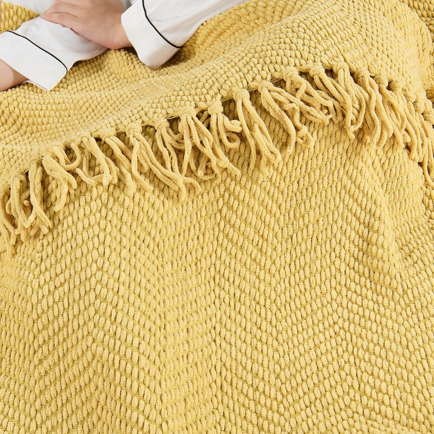 Yellow Throw Blanket Knitted Tweed Throw 60'' x 80'', Jojoba Yellow, Super Soft Cozy Warm Comfortable Breathable Throw for Living Room Chair Couch Bed Sofa Bedroom Home Décor