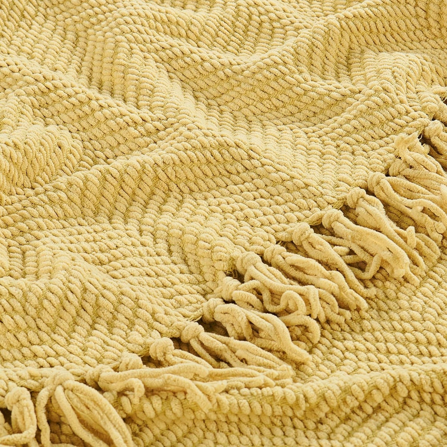 Yellow Throw Blanket Knitted Tweed Throw 60'' x 80'', Jojoba Yellow, Super Soft Cozy Warm Comfortable Breathable Throw for Living Room Chair Couch Bed Sofa Bedroom Home Décor