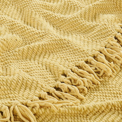 Yellow Throw Blanket Knitted Tweed Throw 60'' x 80'', Jojoba Yellow, Super Soft Cozy Warm Comfortable Breathable Throw for Living Room Chair Couch Bed Sofa Bedroom Home Décor