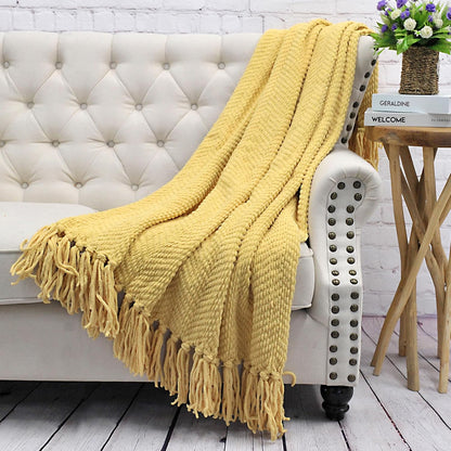 Yellow Throw Blanket Knitted Tweed Throw 60'' x 80'', Jojoba Yellow, Super Soft Cozy Warm Comfortable Breathable Throw for Living Room Chair Couch Bed Sofa Bedroom Home Décor