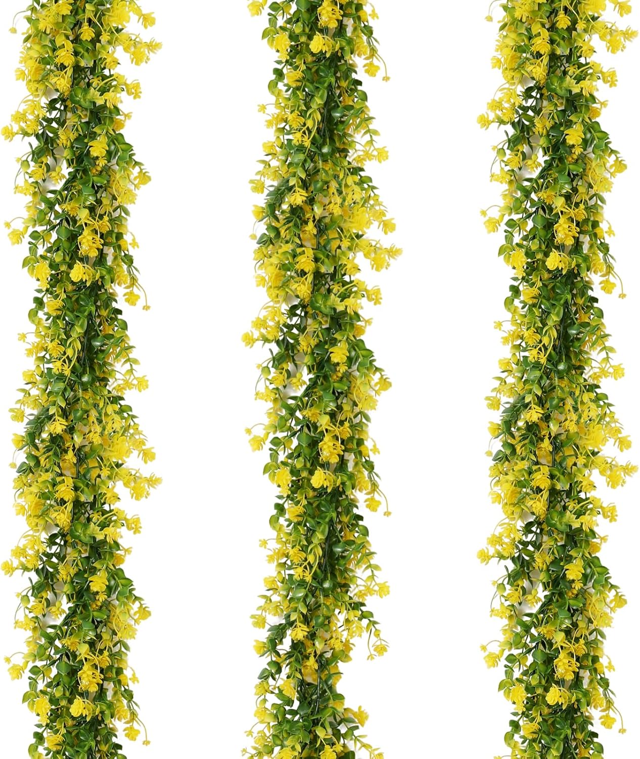 Hanging Garland Plants Artificial Eucalyptus Yellow Garlands 3Packs | Fake Hanging Eucalyptus Leaf Vines with Flowers Faux Greenery for Indoor Outdoor Spring Thanksgiving Wall Arch Wedding Decor
