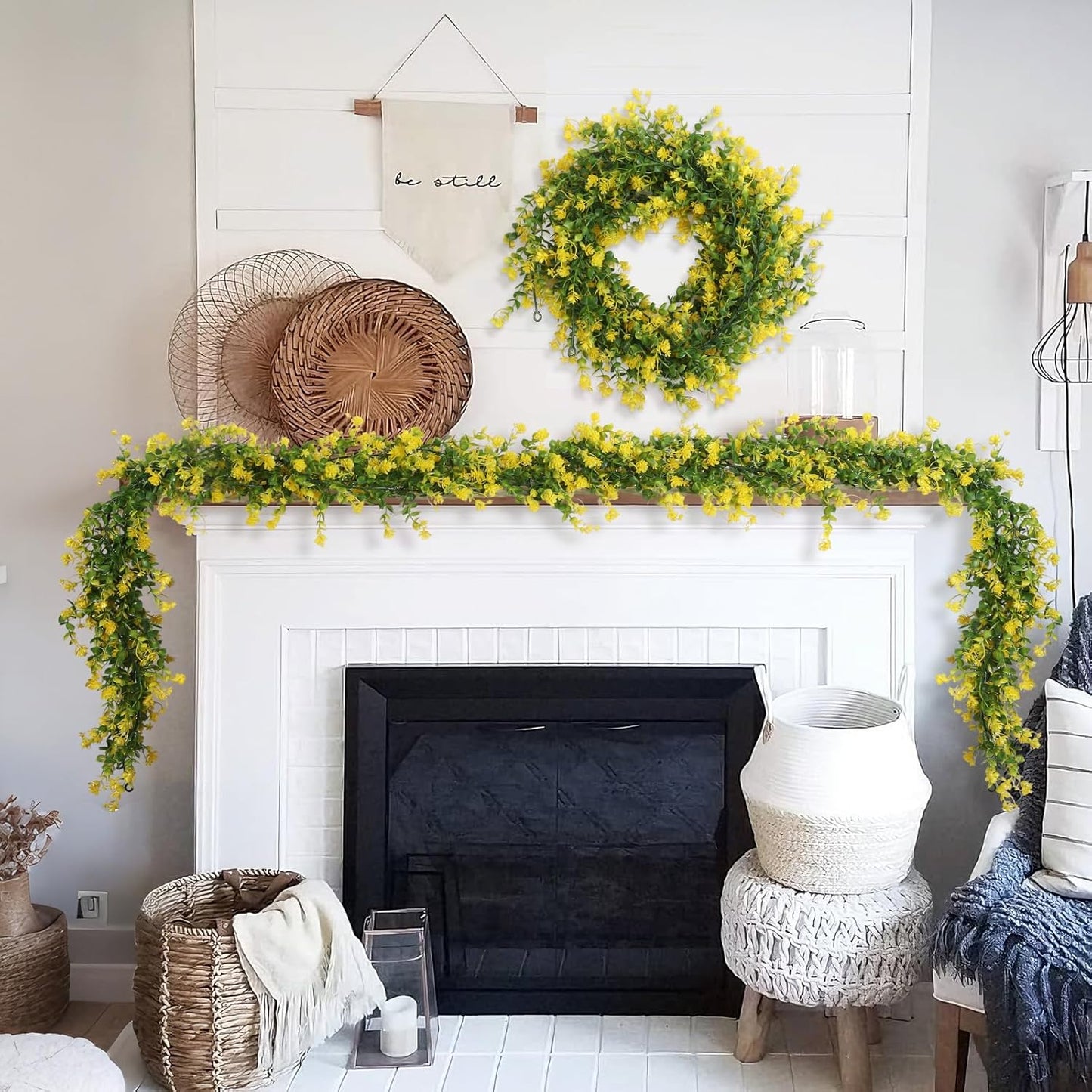 Hanging Garland Plants Artificial Eucalyptus Yellow Garlands 3Packs | Fake Hanging Eucalyptus Leaf Vines with Flowers Faux Greenery for Indoor Outdoor Spring Thanksgiving Wall Arch Wedding Decor