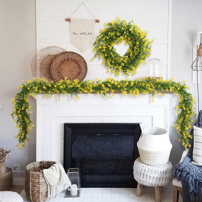 Hanging Garland Plants Artificial Eucalyptus Yellow Garlands 3Packs | Fake Hanging Eucalyptus Leaf Vines with Flowers Faux Greenery for Indoor Outdoor Spring Thanksgiving Wall Arch Wedding Decor