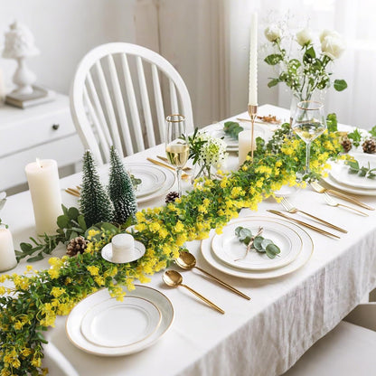 Hanging Garland Plants Artificial Eucalyptus Yellow Garlands 3Packs | Fake Hanging Eucalyptus Leaf Vines with Flowers Faux Greenery for Indoor Outdoor Spring Thanksgiving Wall Arch Wedding Decor