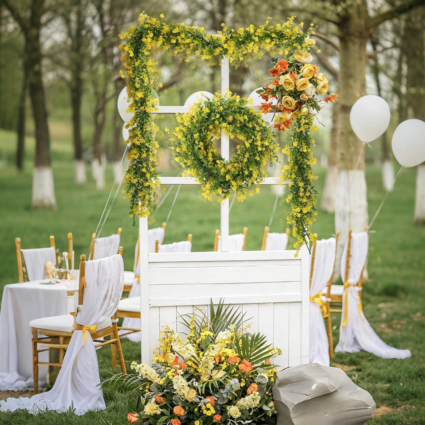 Hanging Garland Plants Artificial Eucalyptus Yellow Garlands 3Packs | Fake Hanging Eucalyptus Leaf Vines with Flowers Faux Greenery for Indoor Outdoor Spring Thanksgiving Wall Arch Wedding Decor