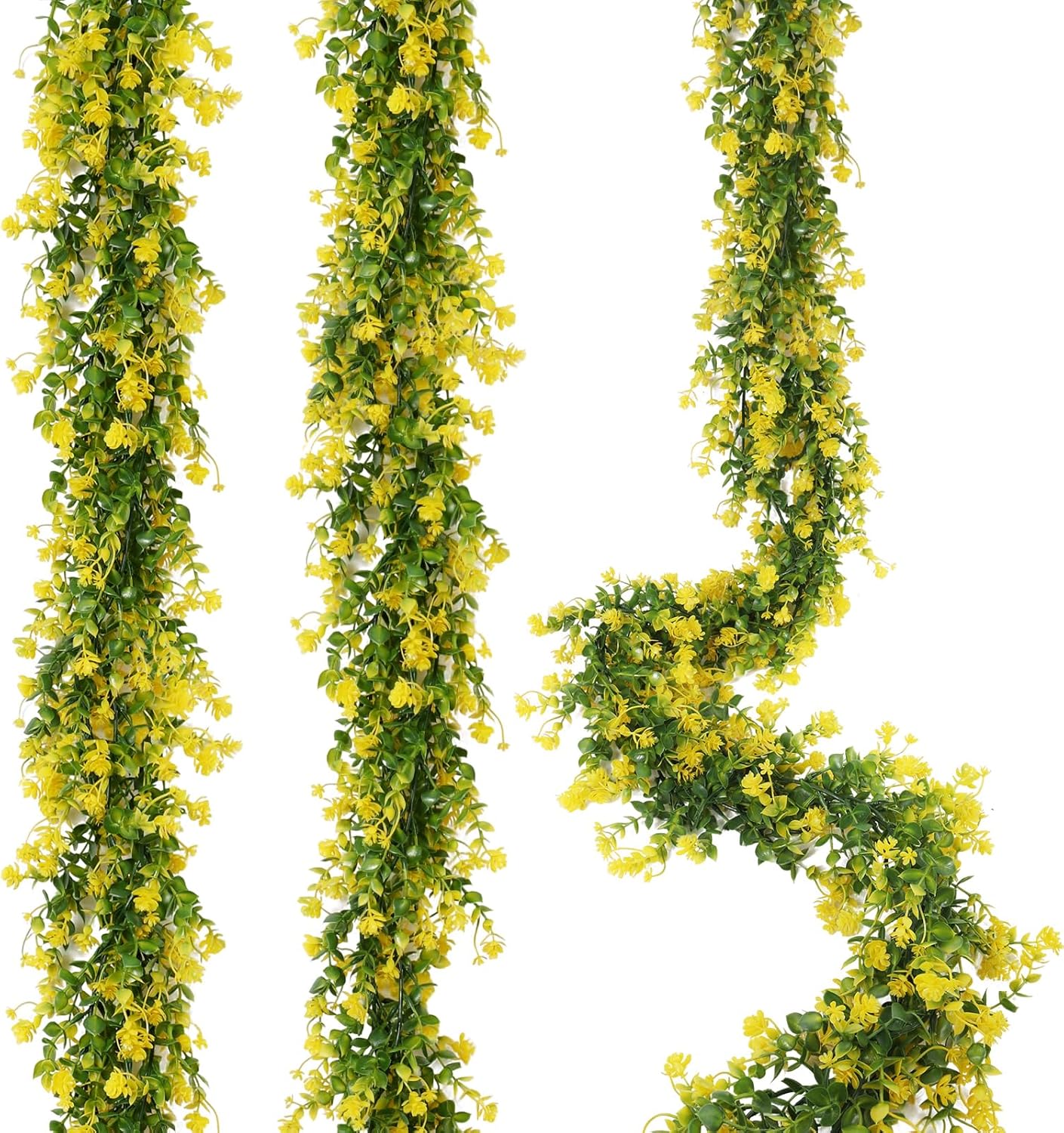 Hanging Garland Plants Artificial Eucalyptus Yellow Garlands 3Packs | Fake Hanging Eucalyptus Leaf Vines with Flowers Faux Greenery for Indoor Outdoor Spring Thanksgiving Wall Arch Wedding Decor