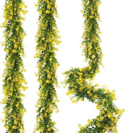 Hanging Garland Plants Artificial Eucalyptus Yellow Garlands 3Packs | Fake Hanging Eucalyptus Leaf Vines with Flowers Faux Greenery for Indoor Outdoor Spring Thanksgiving Wall Arch Wedding Decor