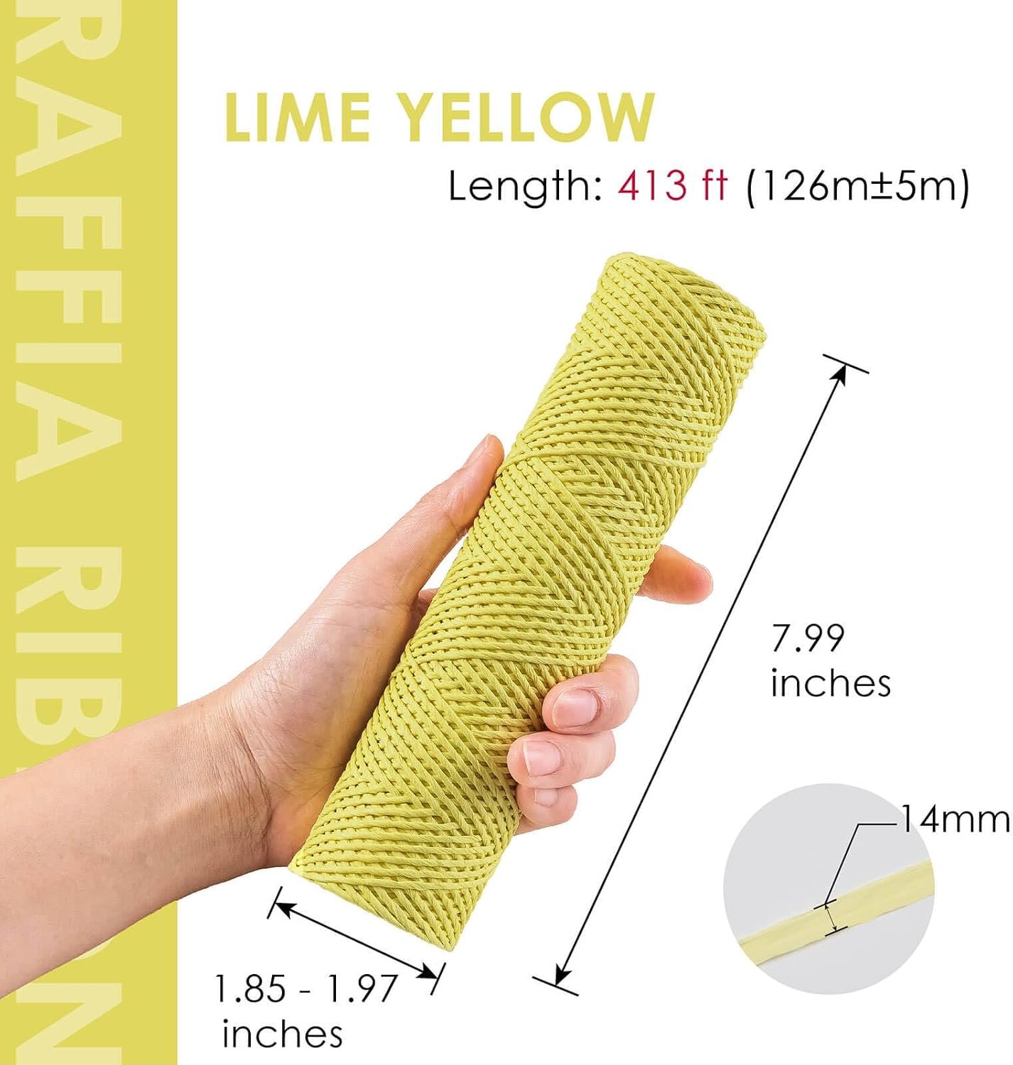 137 Yards Paper Raffia Ribbon, 1.5 mm Wide Twisted Natural Ribbon Paper String, Paper Twine Craft String for Gift Wrapping Packing, Raffia Yarn for Crocheting DIY Décor, Lime Yellow