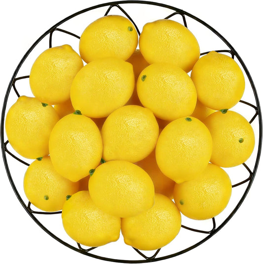 Fake Lemons, 20 Pcs Ultra Realistic Artificial Fruit with Natural Texture, Matte Non-Glossy Home Kitchen Table Decor for Photography and Party