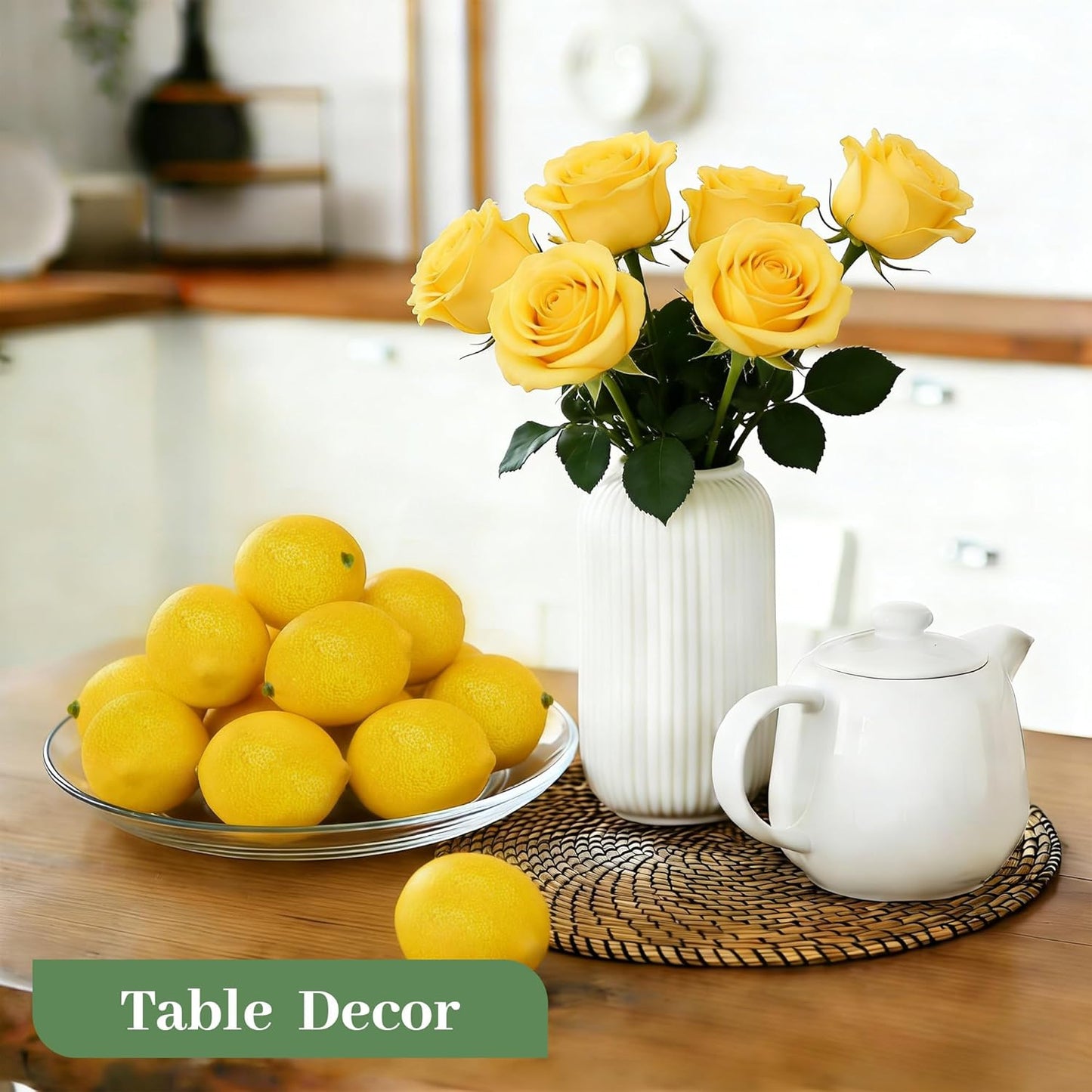 Fake Lemons, 20 Pcs Ultra Realistic Artificial Fruit with Natural Texture, Matte Non-Glossy Home Kitchen Table Decor for Photography and Party