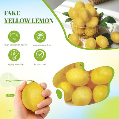Fake Lemons, 20 Pcs Ultra Realistic Artificial Fruit with Natural Texture, Matte Non-Glossy Home Kitchen Table Decor for Photography and Party
