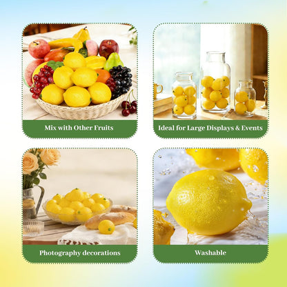 Fake Lemons, 20 Pcs Ultra Realistic Artificial Fruit with Natural Texture, Matte Non-Glossy Home Kitchen Table Decor for Photography and Party