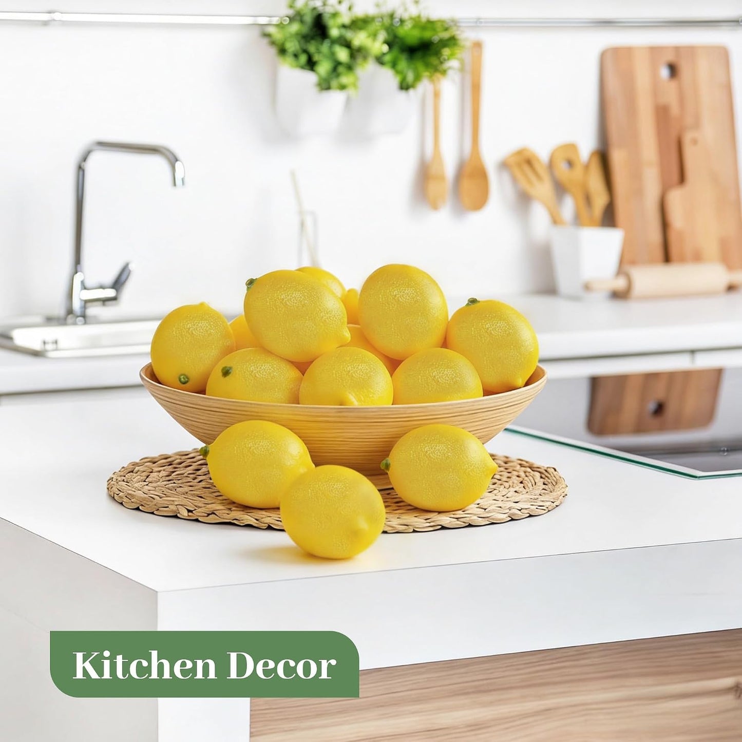 Fake Lemons, 20 Pcs Ultra Realistic Artificial Fruit with Natural Texture, Matte Non-Glossy Home Kitchen Table Decor for Photography and Party