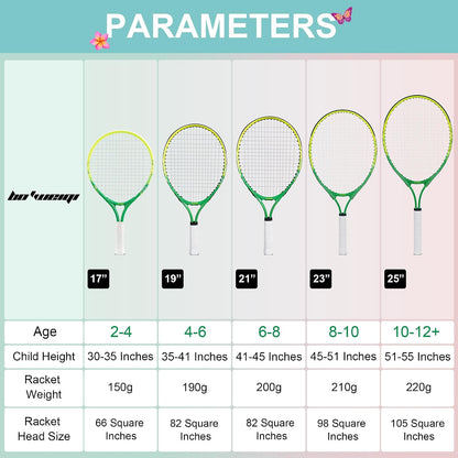 17"-25" Kids Tennis Racket for Aged 2-12 Lightweight Youth Tennis Racquet for Girls and Boys Outdoor/Indoor Sports with 1 Non-Slip Grip and 1 Shoulder Strap Bag Easy Carry