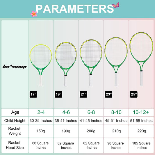 17"-25" Kids Tennis Racket for Aged 2-12 Lightweight Youth Tennis Racquet for Girls and Boys Outdoor/Indoor Sports with 1 Non-Slip Grip and 1 Shoulder Strap Bag Easy Carry
