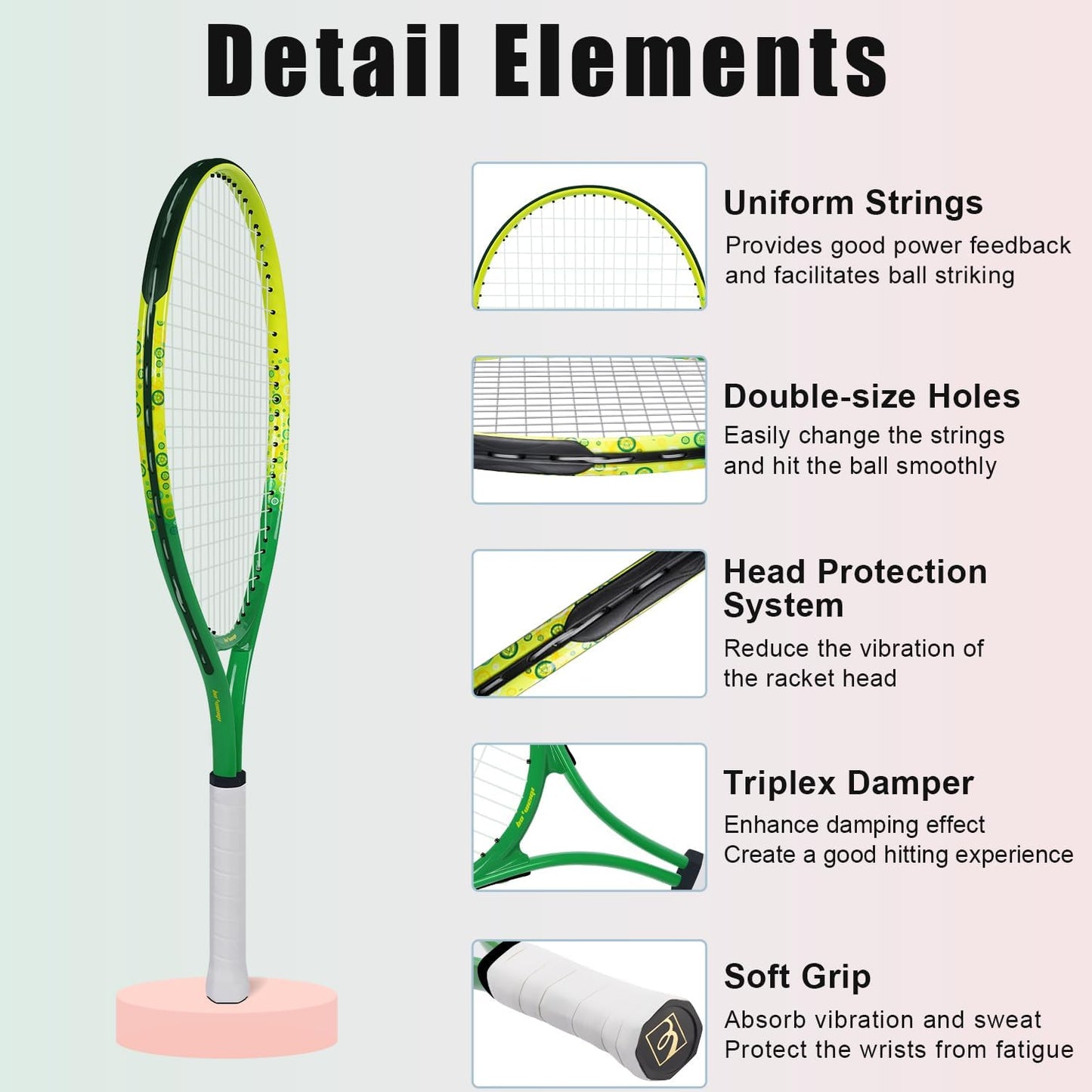 17"-25" Kids Tennis Racket for Aged 2-12 Lightweight Youth Tennis Racquet for Girls and Boys Outdoor/Indoor Sports with 1 Non-Slip Grip and 1 Shoulder Strap Bag Easy Carry