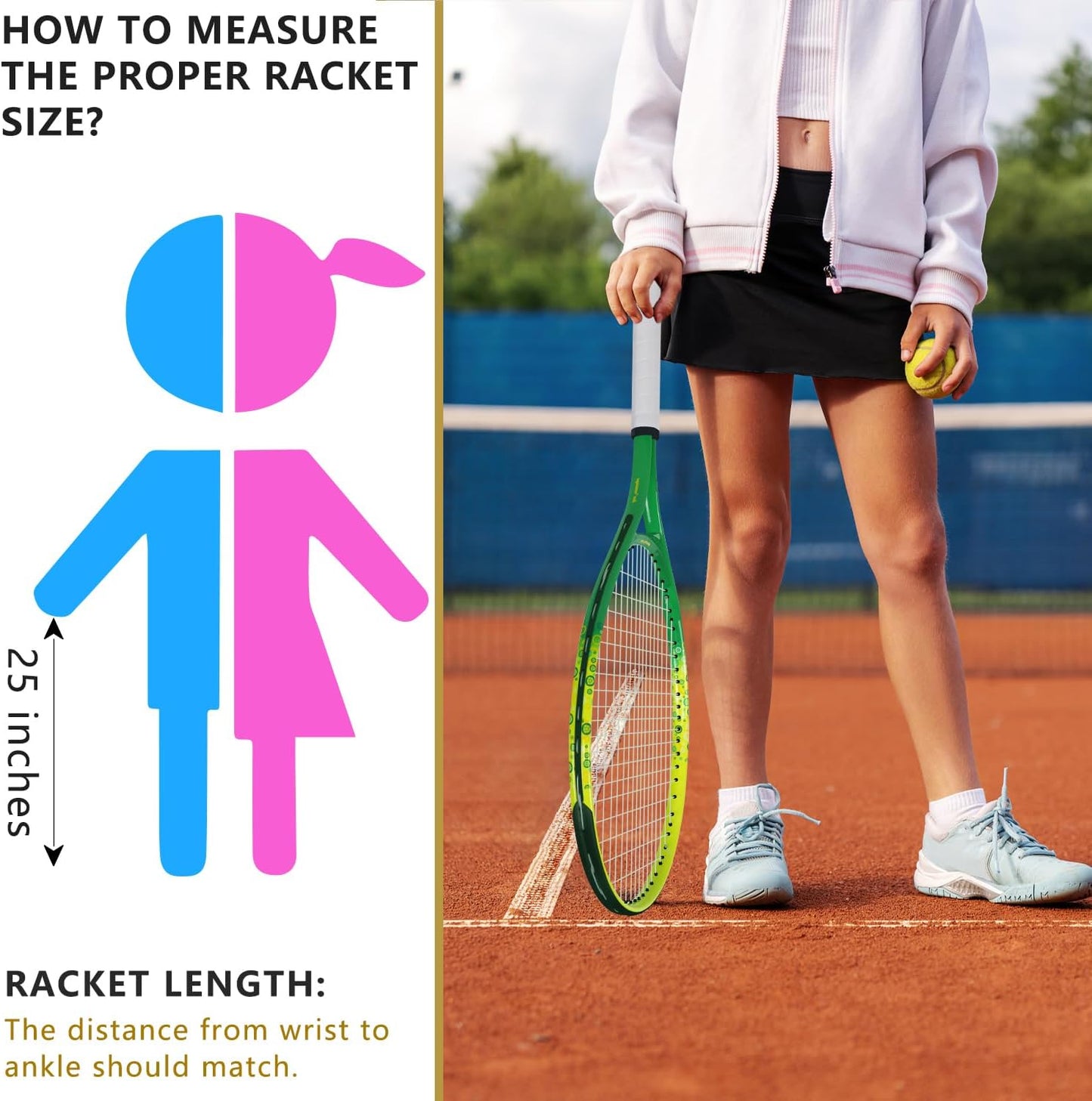 17"-25" Kids Tennis Racket for Aged 2-12 Lightweight Youth Tennis Racquet for Girls and Boys Outdoor/Indoor Sports with 1 Non-Slip Grip and 1 Shoulder Strap Bag Easy Carry