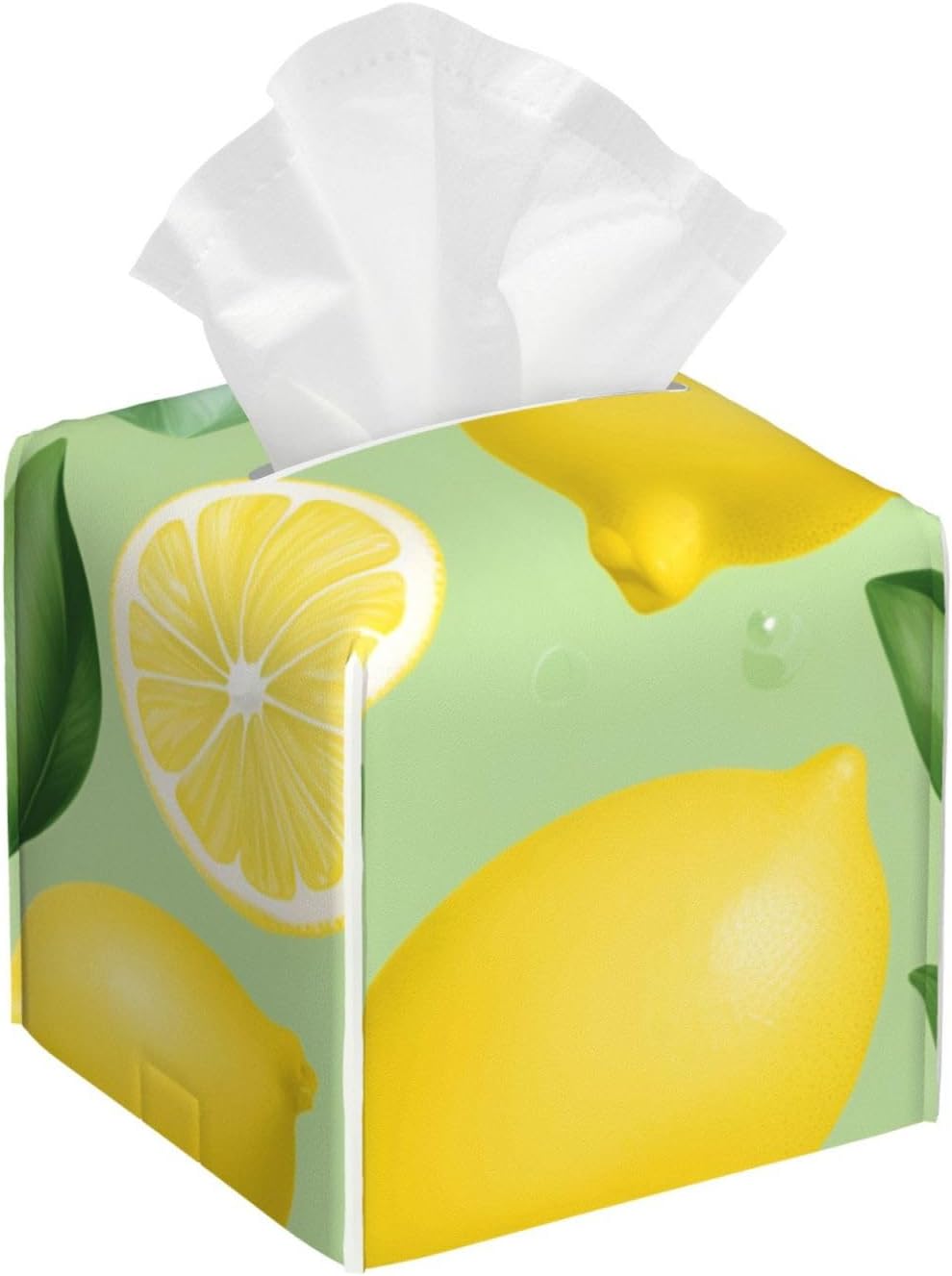 Lemon Tissue Box Cover Square Leather Tissue Box Holder Waterproof Paper Cover Case for Desk, Bathroom, Car, Dining Table, Office Tabletop (5"X 5"X 5")