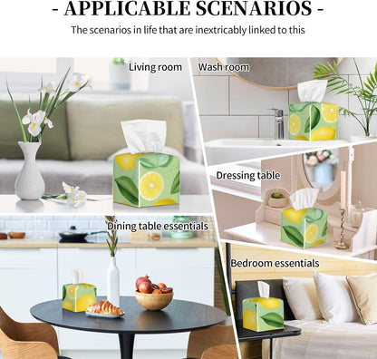 Lemon Tissue Box Cover Square Leather Tissue Box Holder Waterproof Paper Cover Case for Desk, Bathroom, Car, Dining Table, Office Tabletop (5"X 5"X 5")