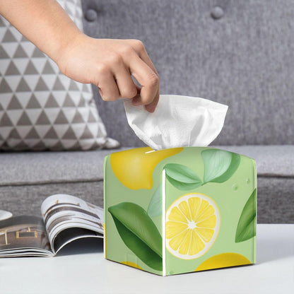 Lemon Tissue Box Cover Square Leather Tissue Box Holder Waterproof Paper Cover Case for Desk, Bathroom, Car, Dining Table, Office Tabletop (5"X 5"X 5")