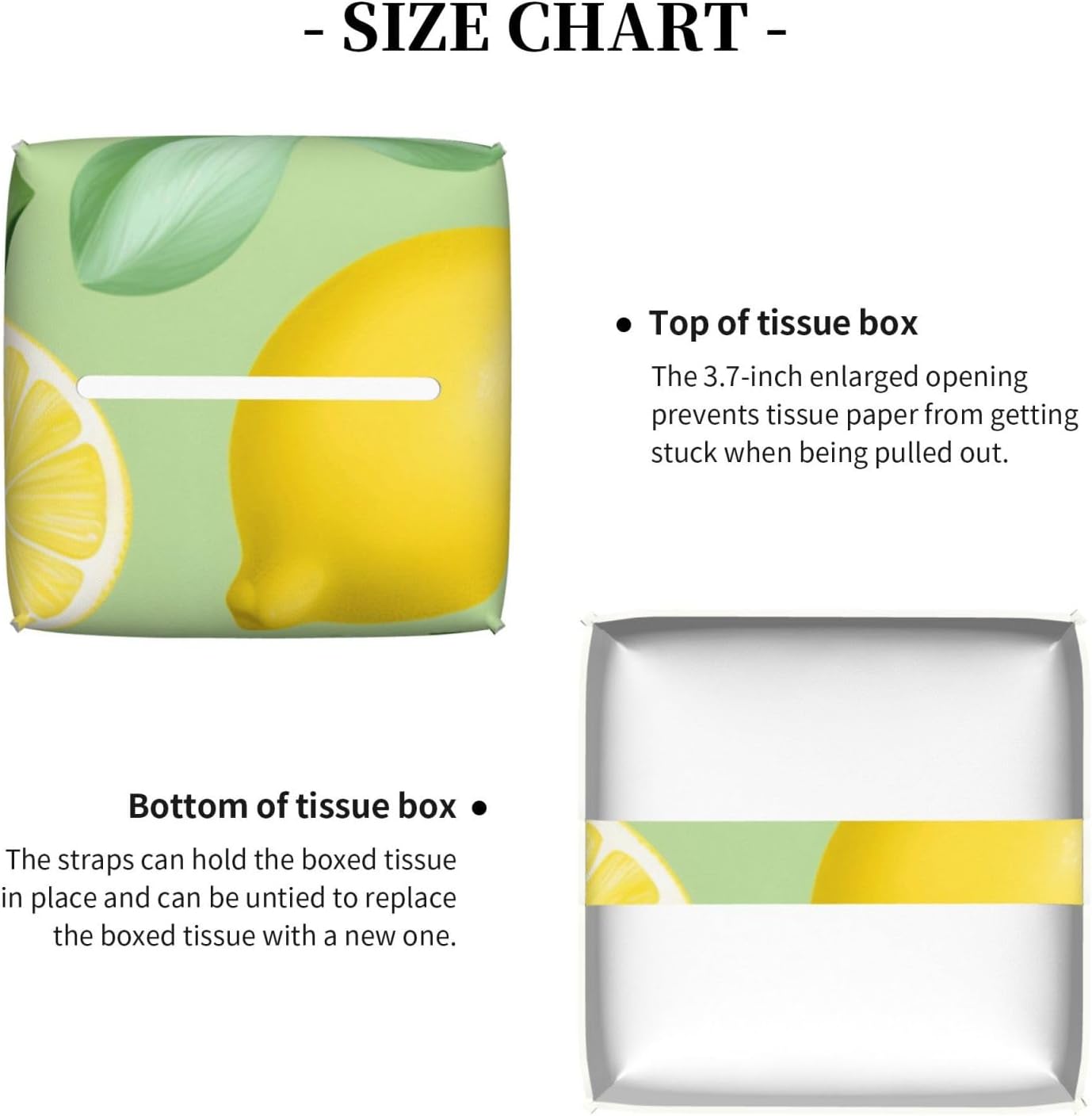 Lemon Tissue Box Cover Square Leather Tissue Box Holder Waterproof Paper Cover Case for Desk, Bathroom, Car, Dining Table, Office Tabletop (5"X 5"X 5")