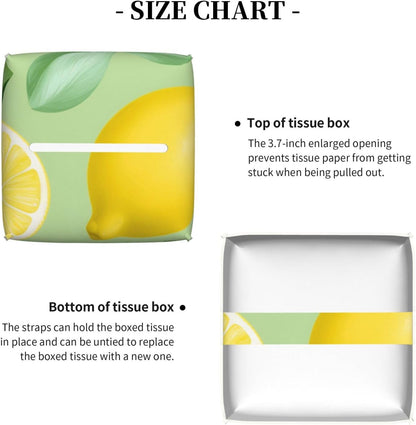 Lemon Tissue Box Cover Square Leather Tissue Box Holder Waterproof Paper Cover Case for Desk, Bathroom, Car, Dining Table, Office Tabletop (5"X 5"X 5")