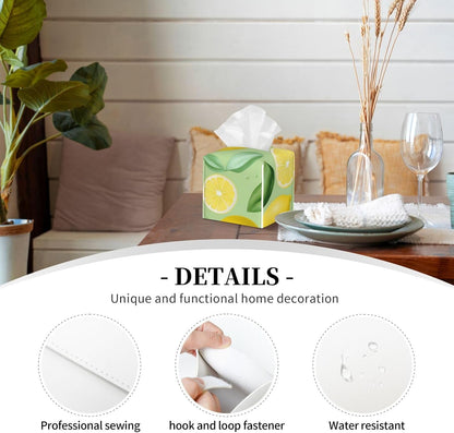 Lemon Tissue Box Cover Square Leather Tissue Box Holder Waterproof Paper Cover Case for Desk, Bathroom, Car, Dining Table, Office Tabletop (5"X 5"X 5")