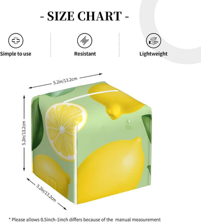 Lemon Tissue Box Cover Square Leather Tissue Box Holder Waterproof Paper Cover Case for Desk, Bathroom, Car, Dining Table, Office Tabletop (5"X 5"X 5")