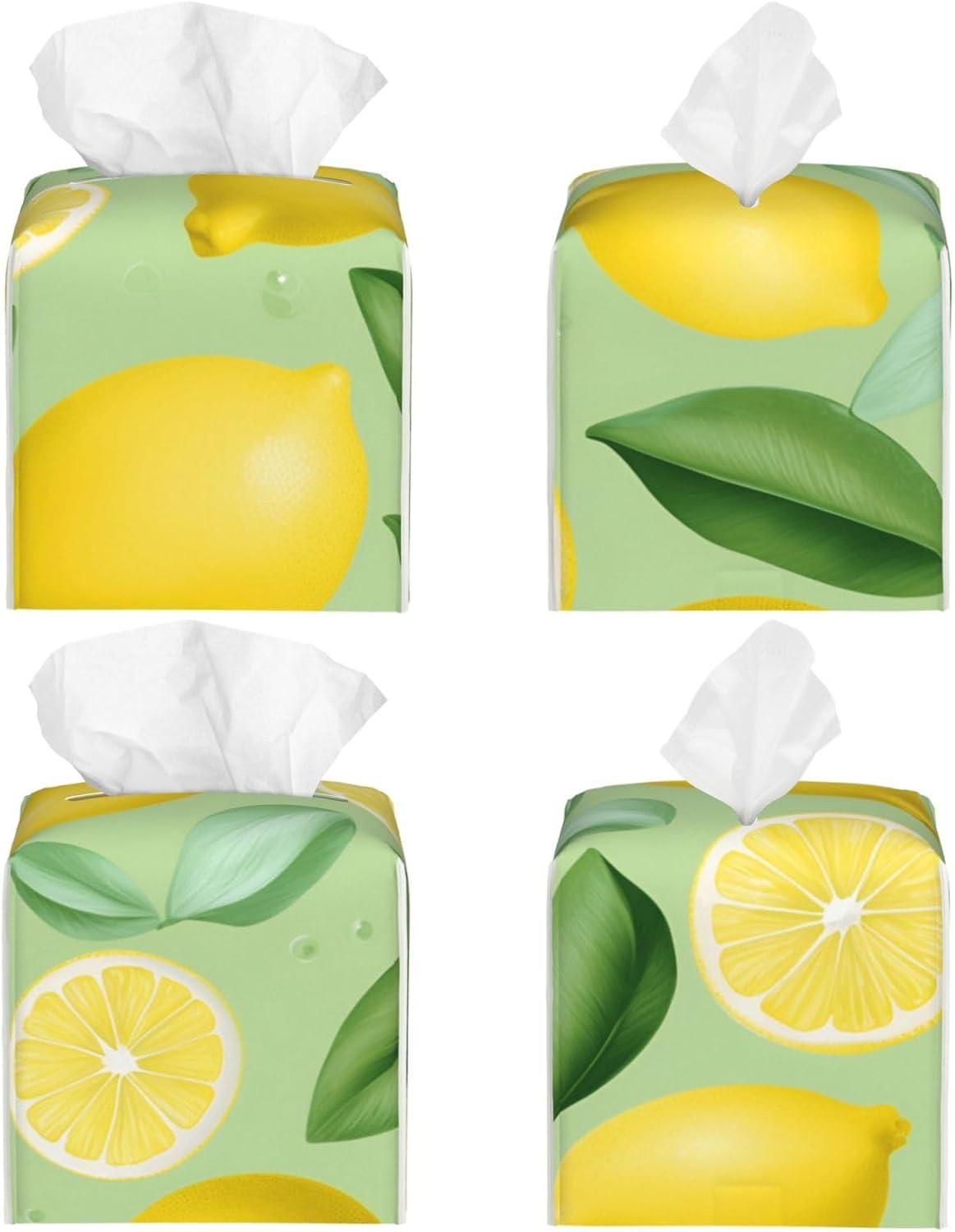 Lemon Tissue Box Cover Square Leather Tissue Box Holder Waterproof Paper Cover Case for Desk, Bathroom, Car, Dining Table, Office Tabletop (5"X 5"X 5")