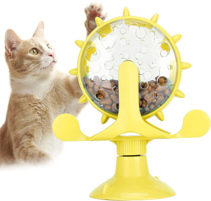 Cat Puzzle Feeder, Windmill Toy | Interactive Treat Dispensing Cat Toy, Suction Cup Base, Slow Feeding Design, For Indoor Play and Training Rewards
