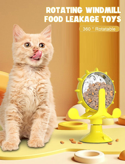 Cat Puzzle Feeder, Windmill Toy | Interactive Treat Dispensing Cat Toy, Suction Cup Base, Slow Feeding Design, For Indoor Play and Training Rewards