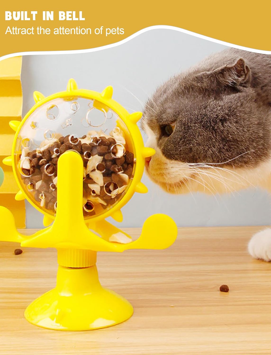 Cat Puzzle Feeder, Windmill Toy | Interactive Treat Dispensing Cat Toy, Suction Cup Base, Slow Feeding Design, For Indoor Play and Training Rewards