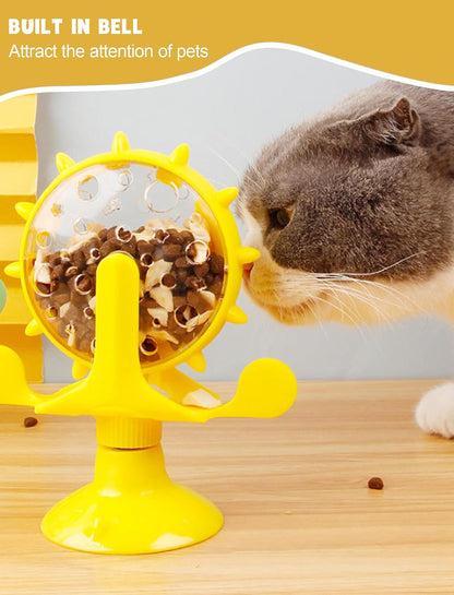 Cat Puzzle Feeder, Windmill Toy | Interactive Treat Dispensing Cat Toy, Suction Cup Base, Slow Feeding Design, For Indoor Play and Training Rewards