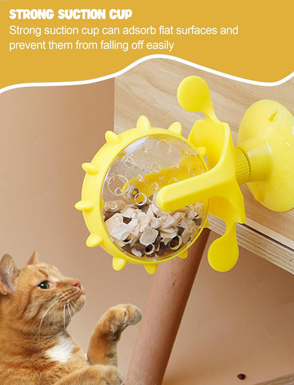 Cat Puzzle Feeder, Windmill Toy | Interactive Treat Dispensing Cat Toy, Suction Cup Base, Slow Feeding Design, For Indoor Play and Training Rewards