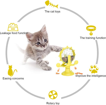 Cat Puzzle Feeder, Windmill Toy | Interactive Treat Dispensing Cat Toy, Suction Cup Base, Slow Feeding Design, For Indoor Play and Training Rewards