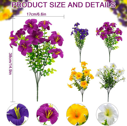 2 Set Artificial Outdoor Flowers with Hanging Baskets,24 Pcs UV Resistant Faux Petunias Flowers with Hanging Planter for Front Door Porch Spring Outside Decor (2, White,Yellow,Purple,RedViolet)