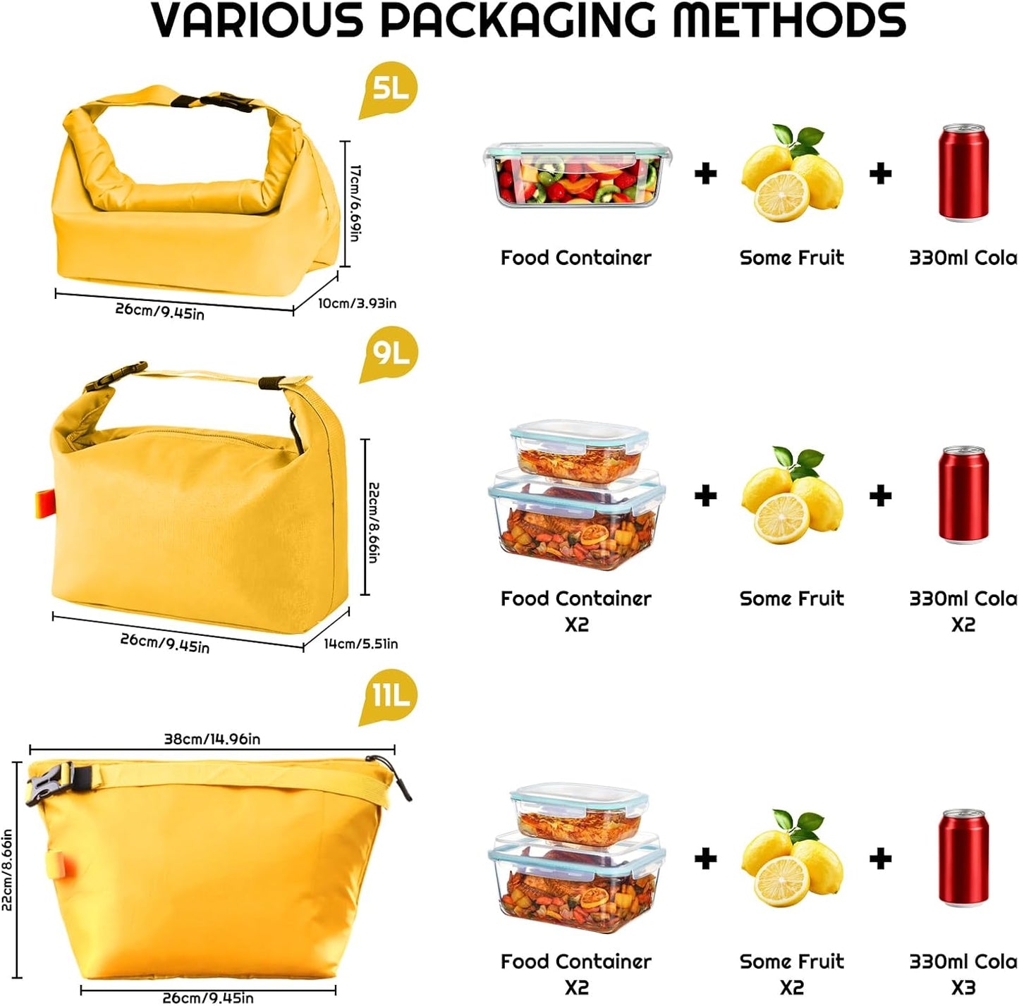 Large Capacity Lunch Bags for Men Women- Reusable Insulated Leakproof Lunch Box Tote Bag, Cool Bags for Adults,Thermal Cooler Bag for Work Picnic Travel -8L (Yellow)