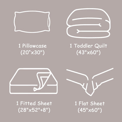 Toddler Bedding Set - 4 Piece Microfiber Crib Sheet Set, Crib Bedding Set Includes Quilted Comforter, Flat Top Sheet, Fitted Sheet, Envelope Pillow Case for Boys and Girls, Yellow