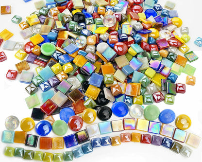 2.2 Pound Great Value Pack Glass Mosaic Tiles Bulk for DIY Crafts, Various Bright Solid Color Mosaic Pieces Tiles Supplies for DIY Crafting Iridescent Mosaic Glass Pieces