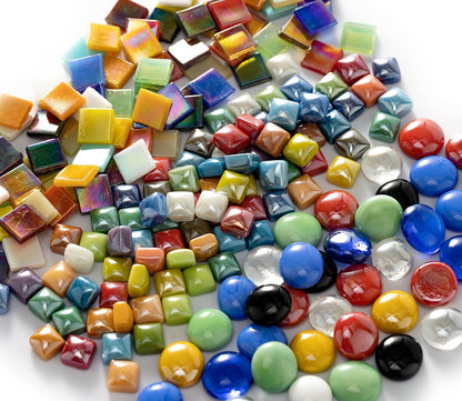 2.2 Pound Great Value Pack Glass Mosaic Tiles Bulk for DIY Crafts, Various Bright Solid Color Mosaic Pieces Tiles Supplies for DIY Crafting Iridescent Mosaic Glass Pieces
