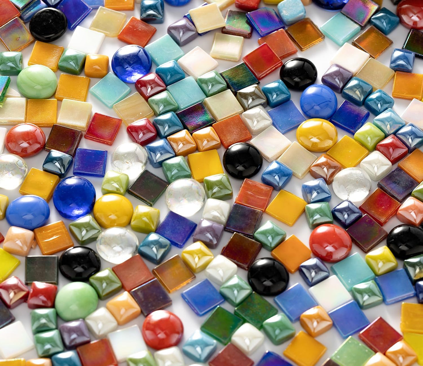 2.2 Pound Great Value Pack Glass Mosaic Tiles Bulk for DIY Crafts, Various Bright Solid Color Mosaic Pieces Tiles Supplies for DIY Crafting Iridescent Mosaic Glass Pieces