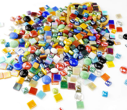 2.2 Pound Great Value Pack Glass Mosaic Tiles Bulk for DIY Crafts, Various Bright Solid Color Mosaic Pieces Tiles Supplies for DIY Crafting Iridescent Mosaic Glass Pieces