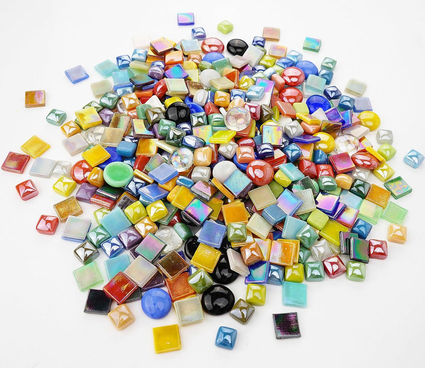 2.2 Pound Great Value Pack Glass Mosaic Tiles Bulk for DIY Crafts, Various Bright Solid Color Mosaic Pieces Tiles Supplies for DIY Crafting Iridescent Mosaic Glass Pieces