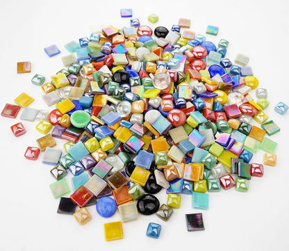 2.2 Pound Great Value Pack Glass Mosaic Tiles Bulk for DIY Crafts, Various Bright Solid Color Mosaic Pieces Tiles Supplies for DIY Crafting Iridescent Mosaic Glass Pieces