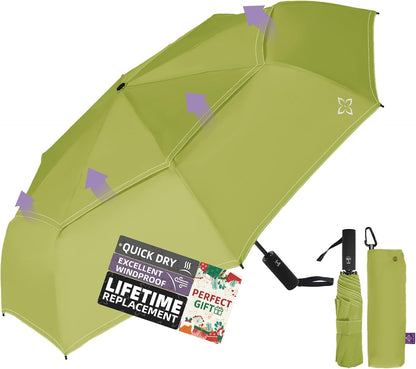 Compact Travel Windproof Umbrella, Vented 43" Auto open/close Folding Quick Dry Umbrellas for Rain, Portable Small for Backpack Car, Thoughtful Gift for Women Men Kids, TSA Approved