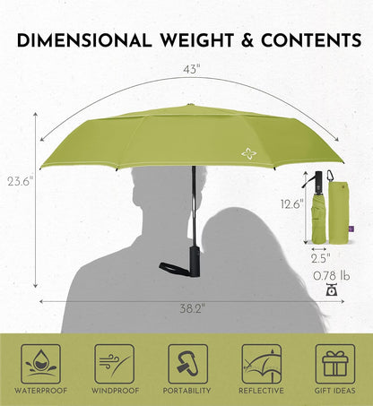 Compact Travel Windproof Umbrella, Vented 43" Auto open/close Folding Quick Dry Umbrellas for Rain, Portable Small for Backpack Car, Thoughtful Gift for Women Men Kids, TSA Approved