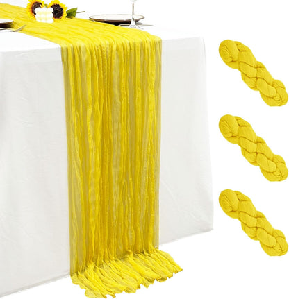 3Pack Yellow Cheesecloth Table Runner,17 x 108 inch Sheer Cheese Cloth Fabric Table Runner Boho Yellow Table Runners Bulk for Wedding,Birthday,Party,Holiday,Home Decor