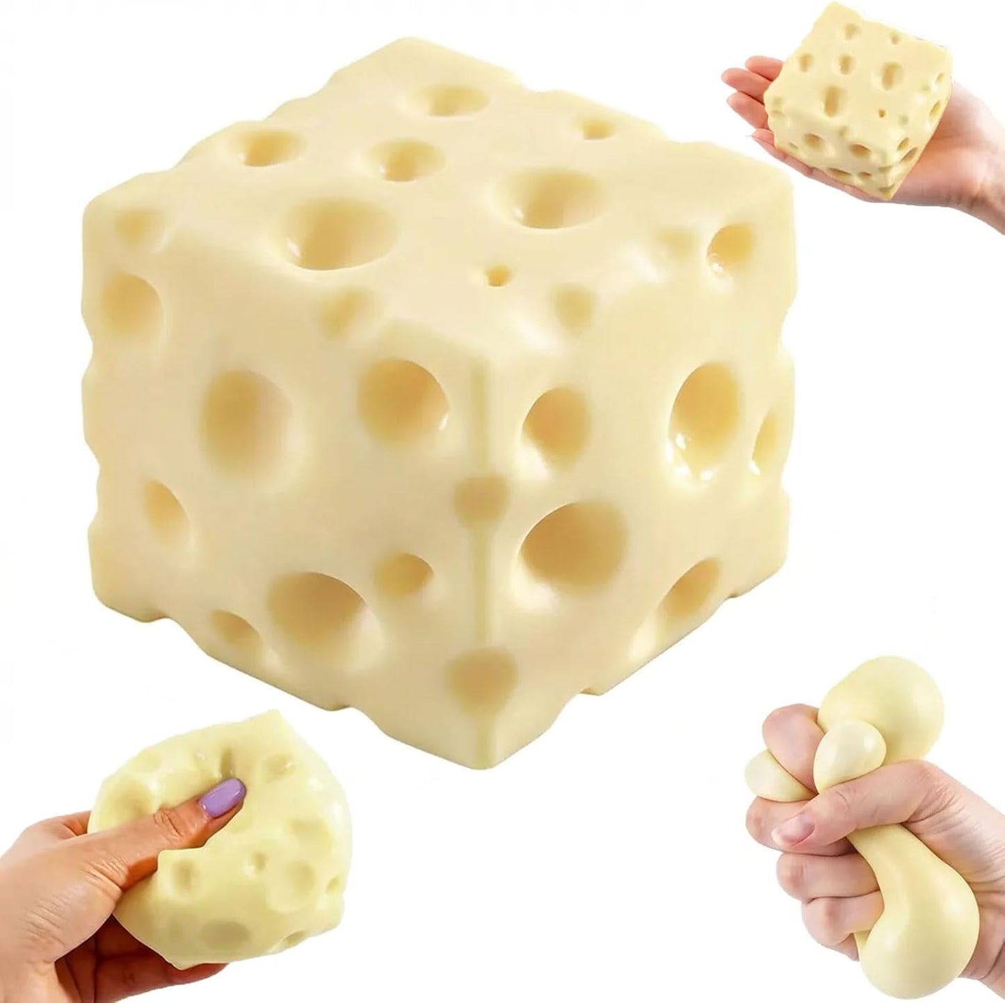 Cheese Squishy Toys, Slow Rising Stress Relief Gifts for Adults, 2.96Inch | Soft Cheese Squishy Help Calm Anxiety. Easy to Clean, Portable, Safe TPR Material. Ideal for Office Home Travel, Light Yellow