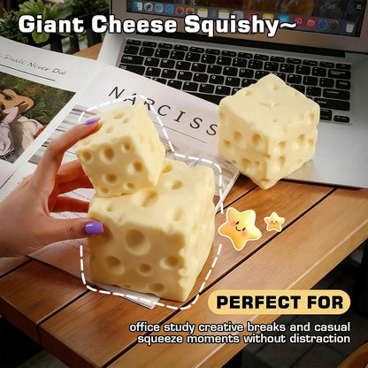 Cheese Squishy Toys, Slow Rising Stress Relief Gifts for Adults, 2.96Inch | Soft Cheese Squishy Help Calm Anxiety. Easy to Clean, Portable, Safe TPR Material. Ideal for Office Home Travel, Light Yellow