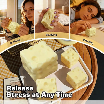 Cheese Squishy Toys, Slow Rising Stress Relief Gifts for Adults, 2.96Inch | Soft Cheese Squishy Help Calm Anxiety. Easy to Clean, Portable, Safe TPR Material. Ideal for Office Home Travel, Light Yellow